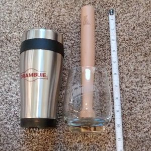 Booze lot. Cointreau muddler and wine /liquor glass. Drambuie To-go cup
